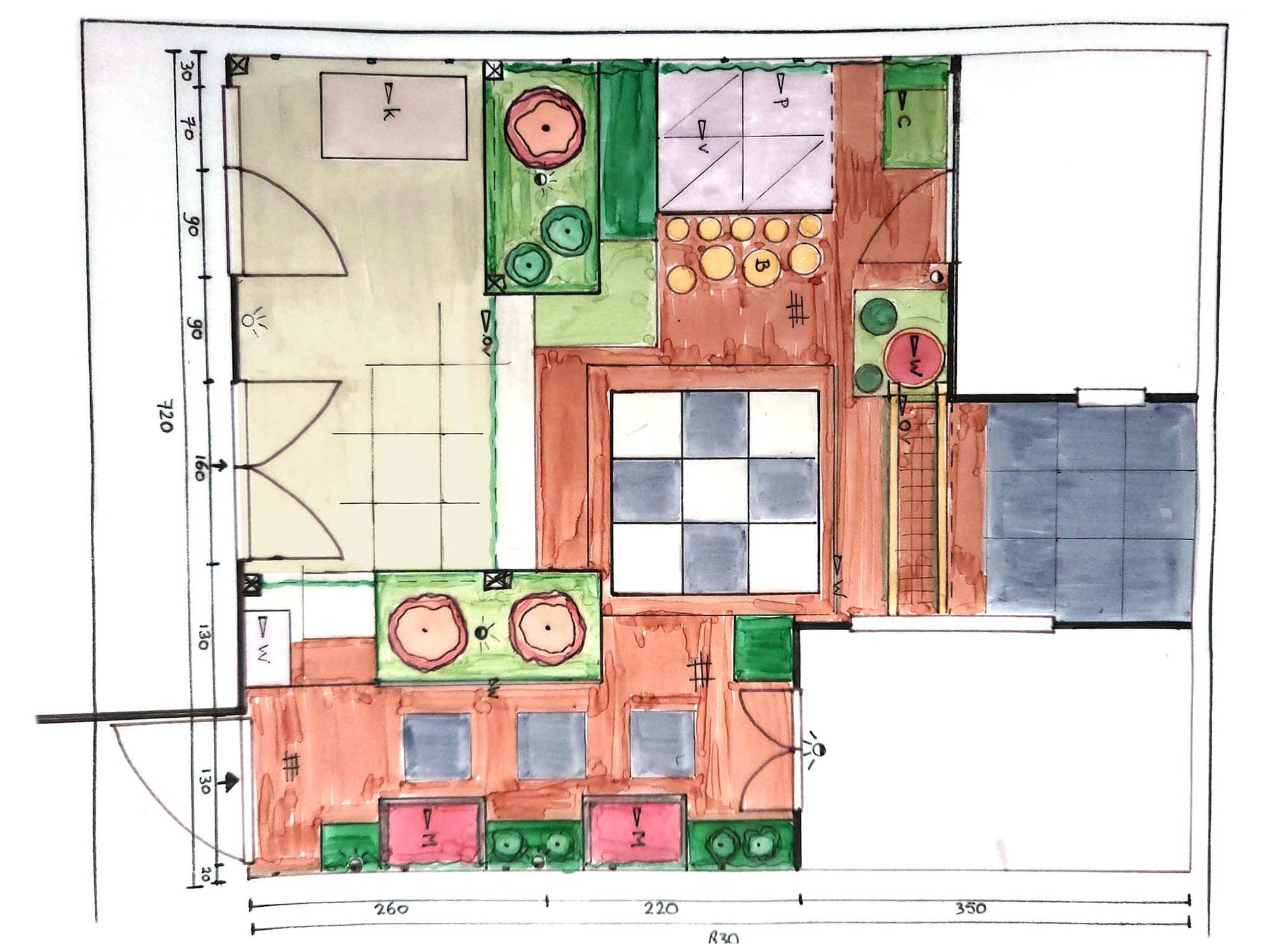 levendigie kindvriendelijke stadstuin schets 3